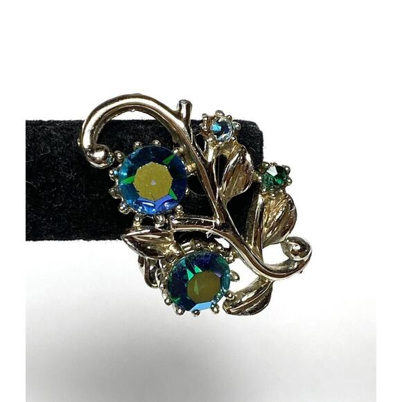 Coro Clip Ons Earrings AB Crystals Silver Tone Vintage Estate - Picture 8 of 14